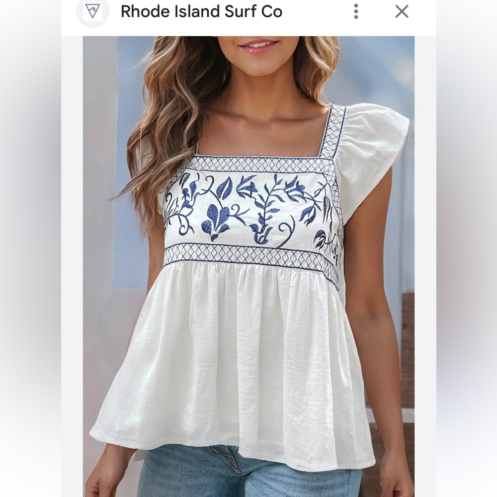 Embroidered ruffle cotton floral blouse